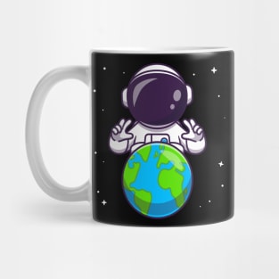 Cute Astronaut With Earth In Space Cartoon Mug